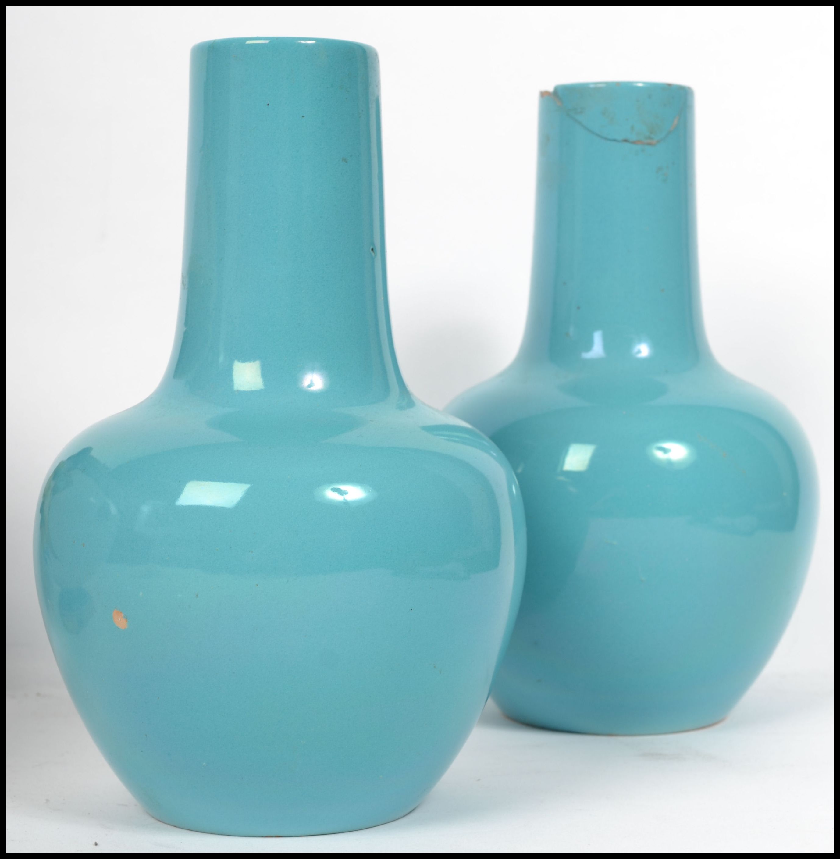 A collection of ceramics to include a pair of monochrome Celadon Chinese vases, a faience, candle - Image 5 of 7