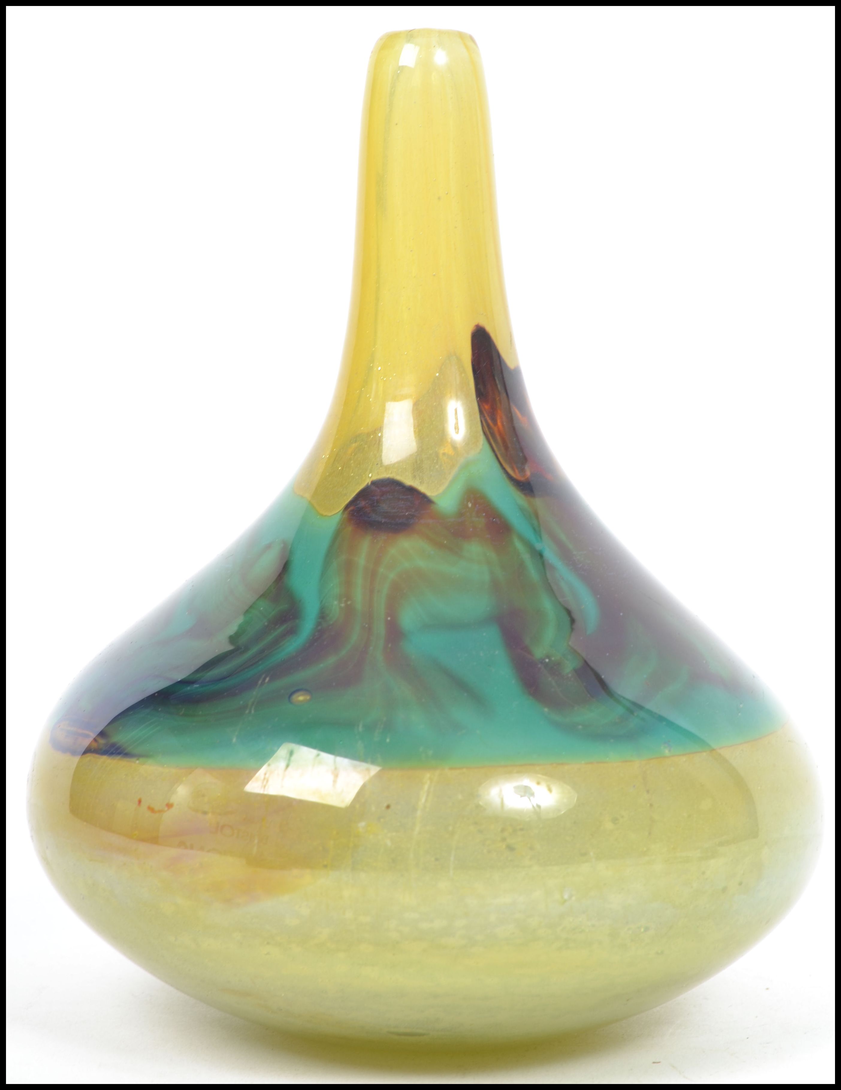 A 20th century retro Mdina studio art glass vase of baluster form having a bulbous body with waisted - Image 2 of 4