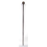 An African Maasai tribal knob kerrie club weapon / walking stick cane having a tapered ebonised