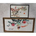 Two Oriental Japanese painting on silks depicting trees, flowers, exotic birds, cranes etc. Both