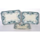 A set of 3 Edwardian ( circa 1912 - 1915 ) blue and white graduating meat platters having decorative