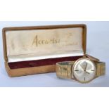 A vintage mid century Gents Accurist gold 21 jewel shockmaster wristwatch having qtr baton numerals,