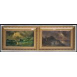 A pair of gilt framed antique style picture prints of river and country scenes. The pictures