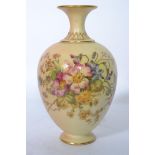 A Royal Worcester ivory blush ceramic vase of globular form having painted floral spays with waisted