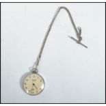 A mid century USSR made open faced Sekonda pocket watch with chain. 16 Jewel movement with