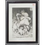 A large 20th century vintage framed and glazed print entitled ' Breaking Them In ' published by