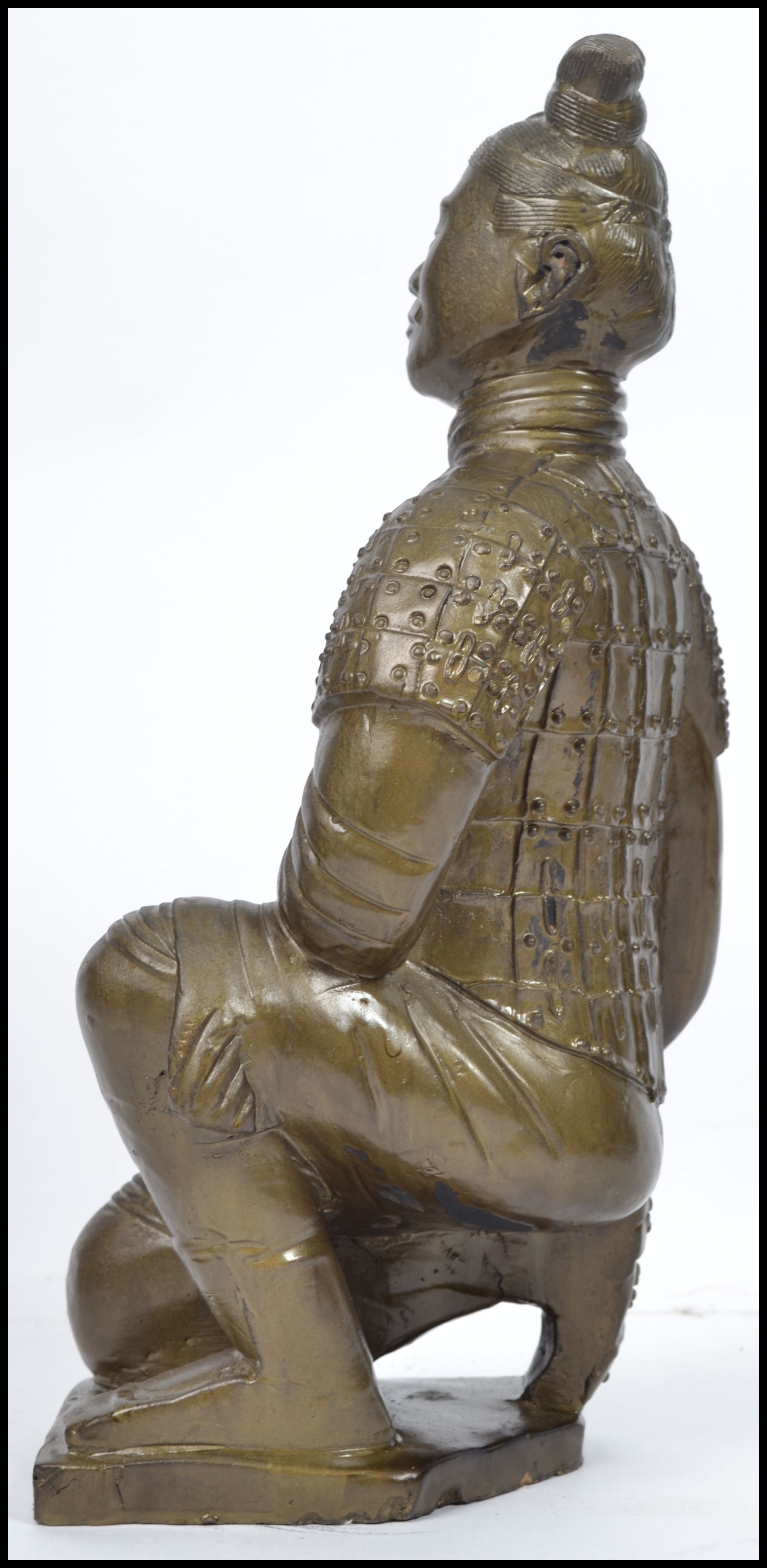 A large gilded plaster Chinese figurine of a terra - Image 2 of 6