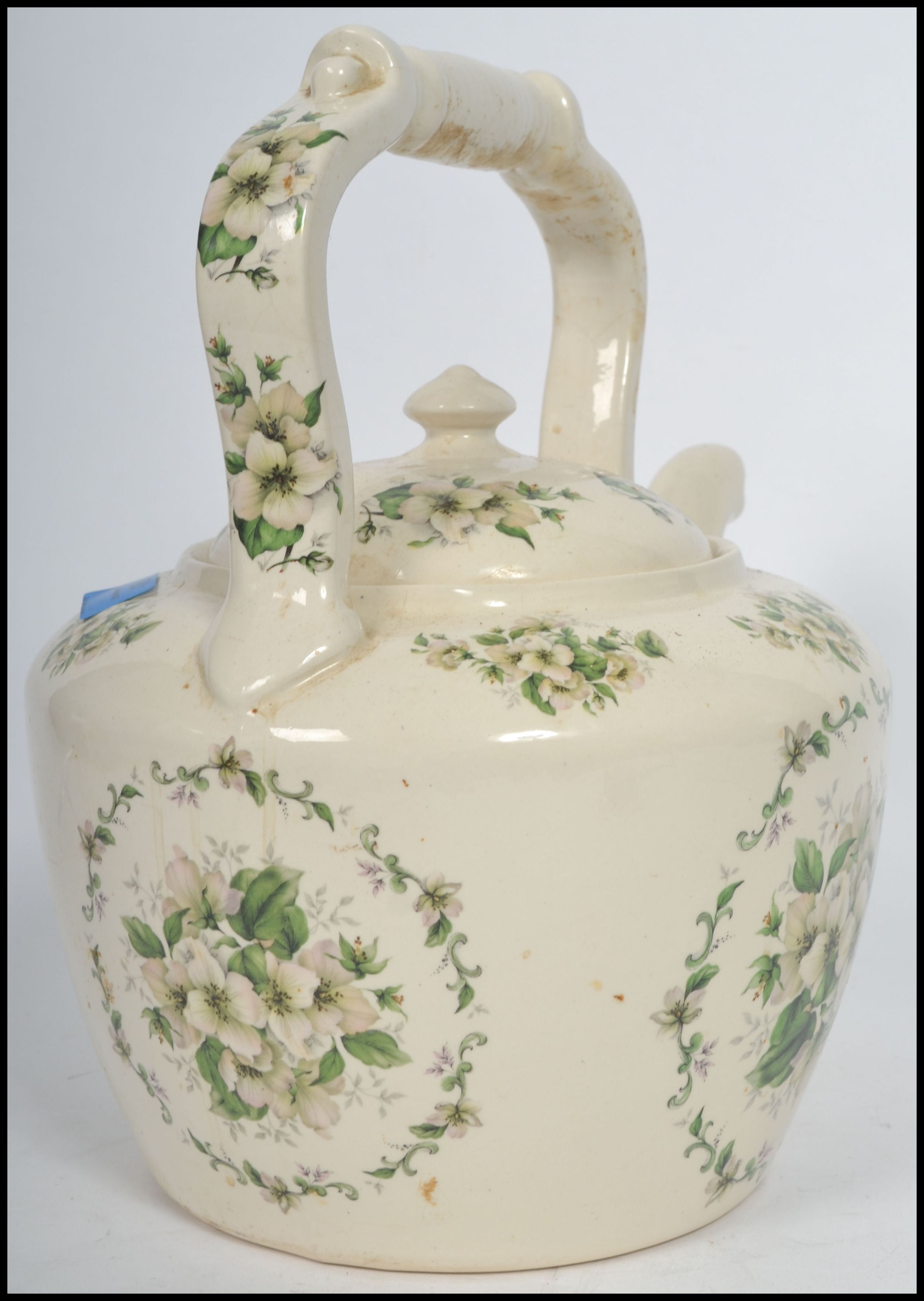 A large 20th century ceramic cream glaze cauldron - Image 3 of 5