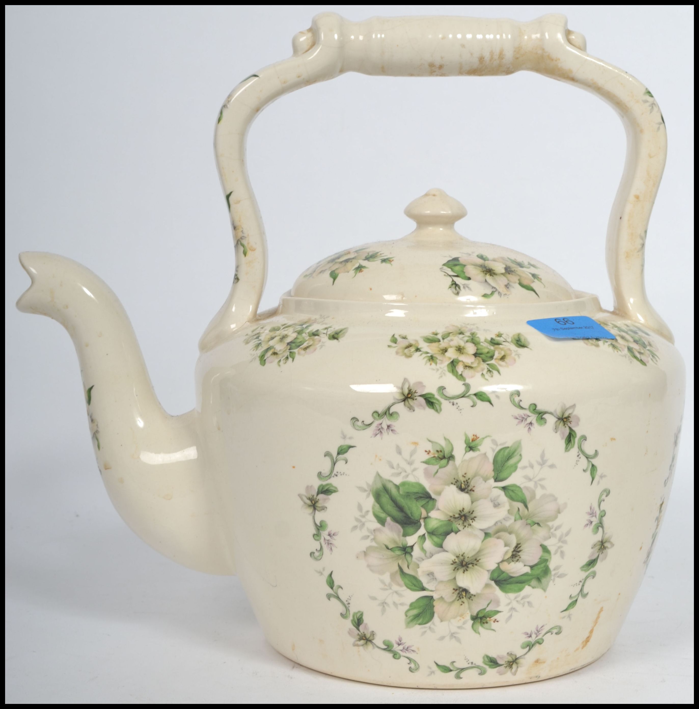 A large 20th century ceramic cream glaze cauldron - Image 2 of 5