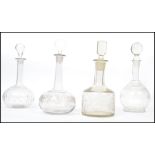 A collection of vintage decanters to include 3 19th century globe and spire, 2 with blown