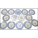 A good group of 19th century blue and white ceramic plates by J R (JR) Stone Ware Regina depicting