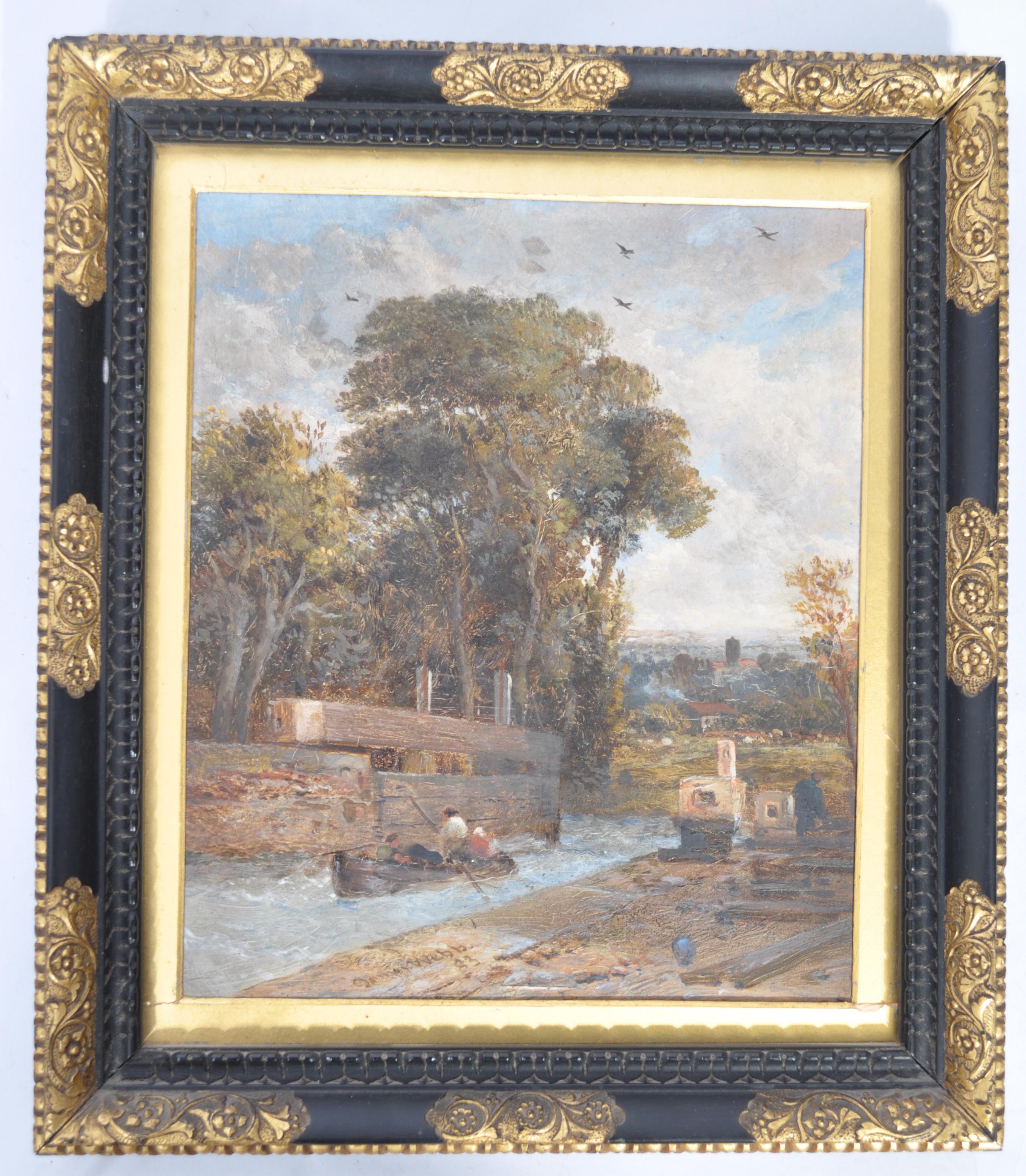 James Webb (c. 1825 - 1895) A 19th century oil on panel painting depicting figures in a punt passing - Image 2 of 5