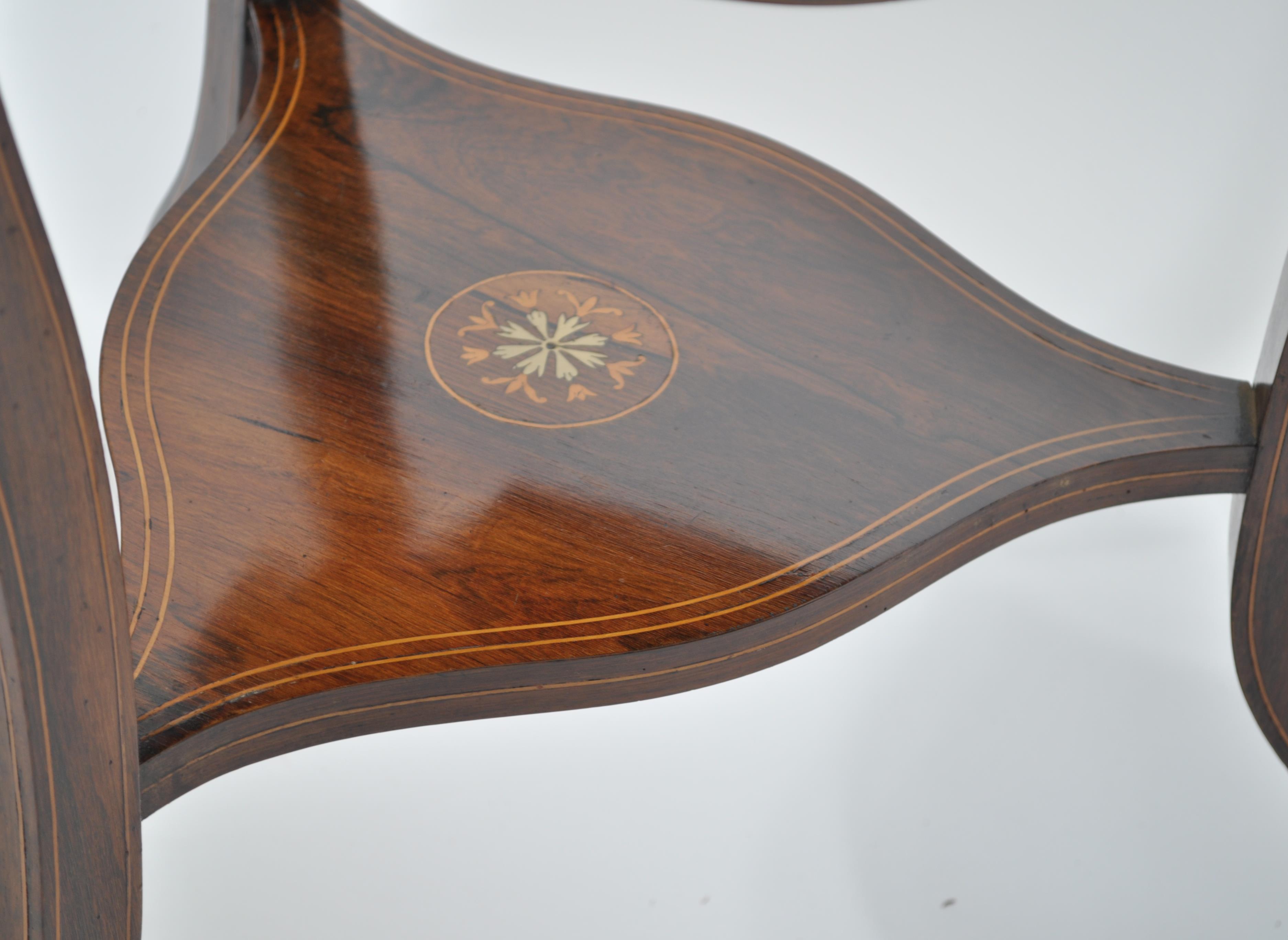 A late 19th / Edwardian rosewood inlaid envelope card table, the swivel top enclosing a green felt - Image 4 of 6