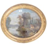 A good 19th century English School reverse painting on glass depicting a country scene of a