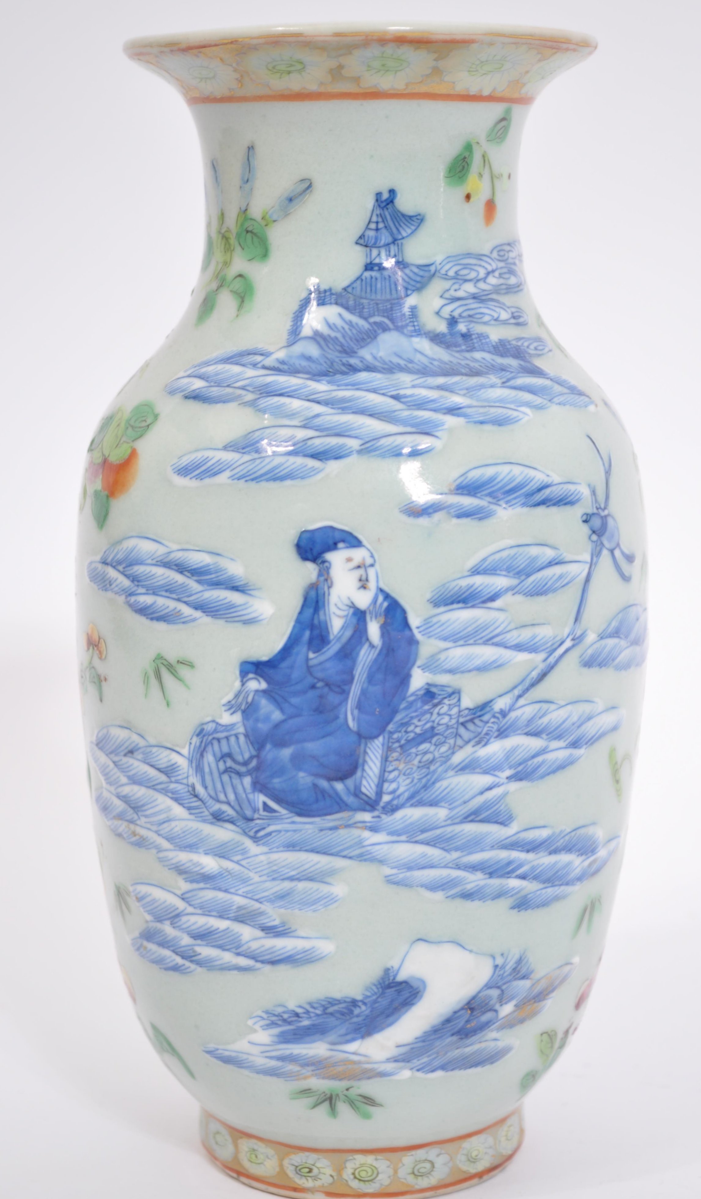 A Chinese 18th / 19th century polychrome famille rose vase with scenes of butterflies and birds