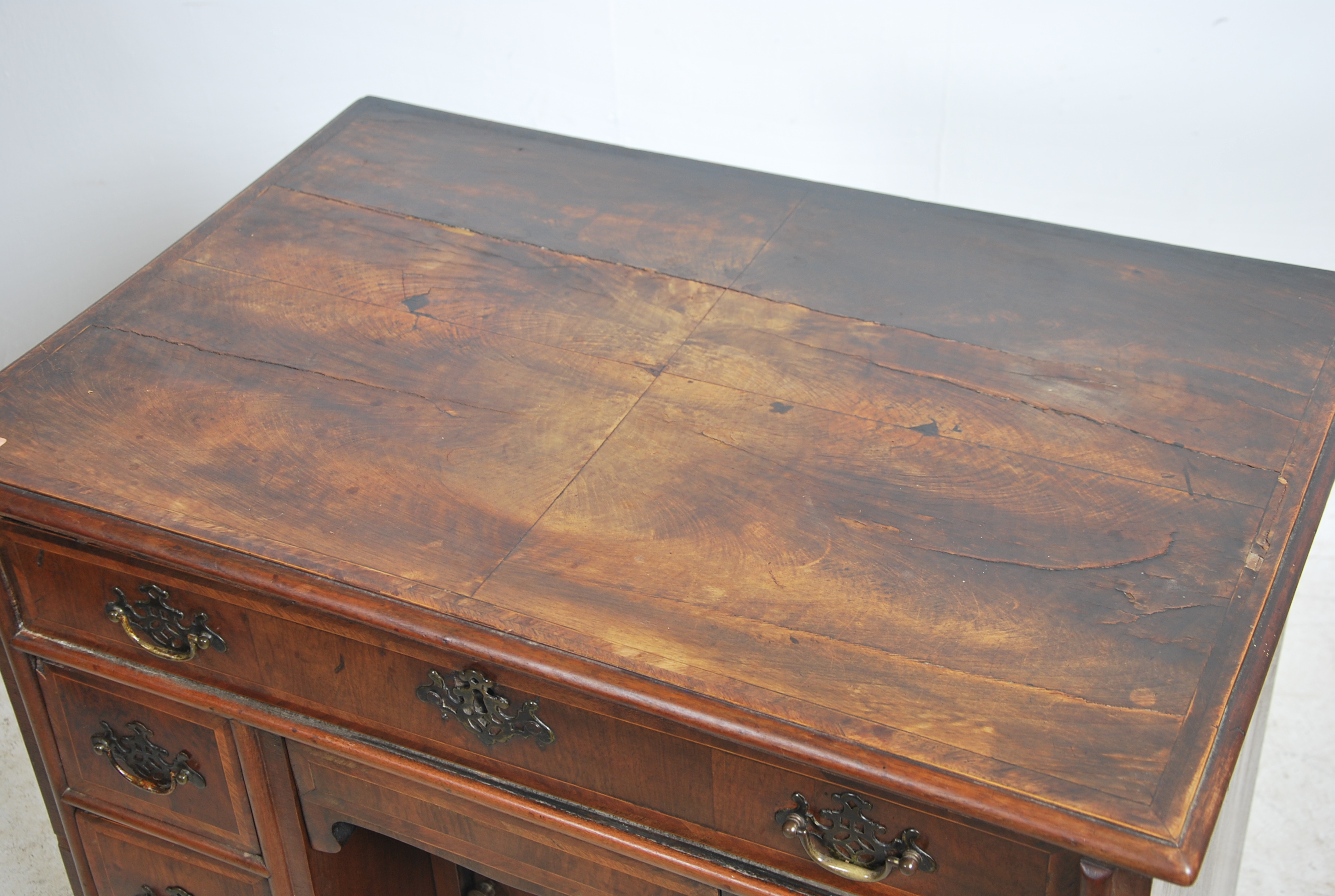 An 18th century Queen Anne walnut kneehole desk of - Image 2 of 12