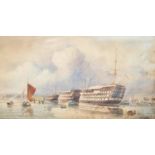 William Edward Atkins (British, 1842-1910) A watercolour painting of believed HMS Victory de-