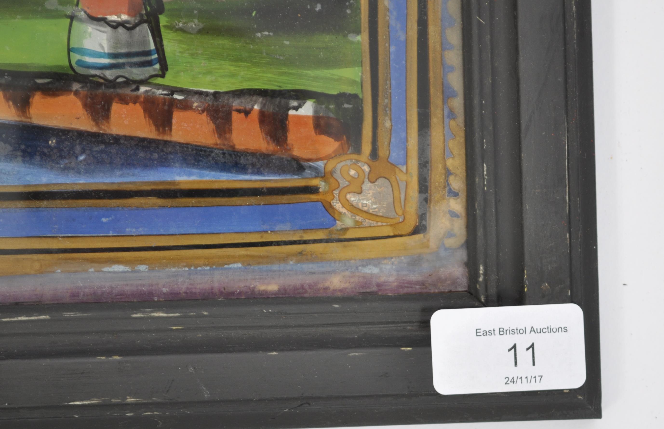 A 19th century Crystoleum painting / reverse on glass depicting a scene of a hot air balloon over - Image 3 of 5