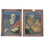 A rare pair of believed of late 18th century reverse-prints on glass of The Gospels, Saints
