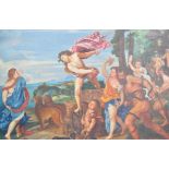 After Tiziano Vecellio, called Titian, a large oil on canvas painting of Bacchus and Ariadne