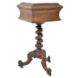 A Fine 19th century Victorian mahogany barleytwist teapoy by Druce & Co London. The splayed leg base