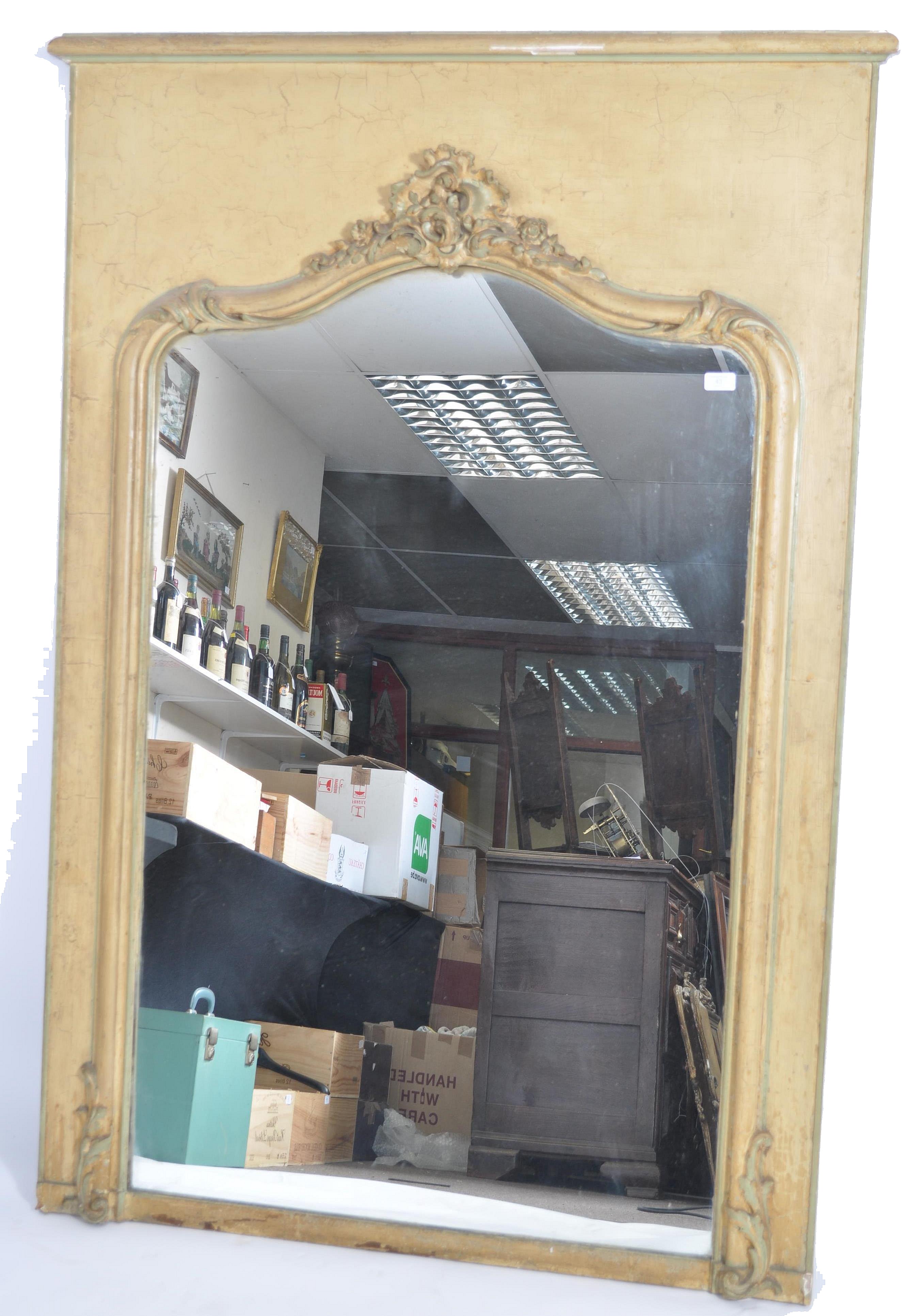 A good large early 20th century French Louis XV gilt plaster wooden wall mirror of large form. The