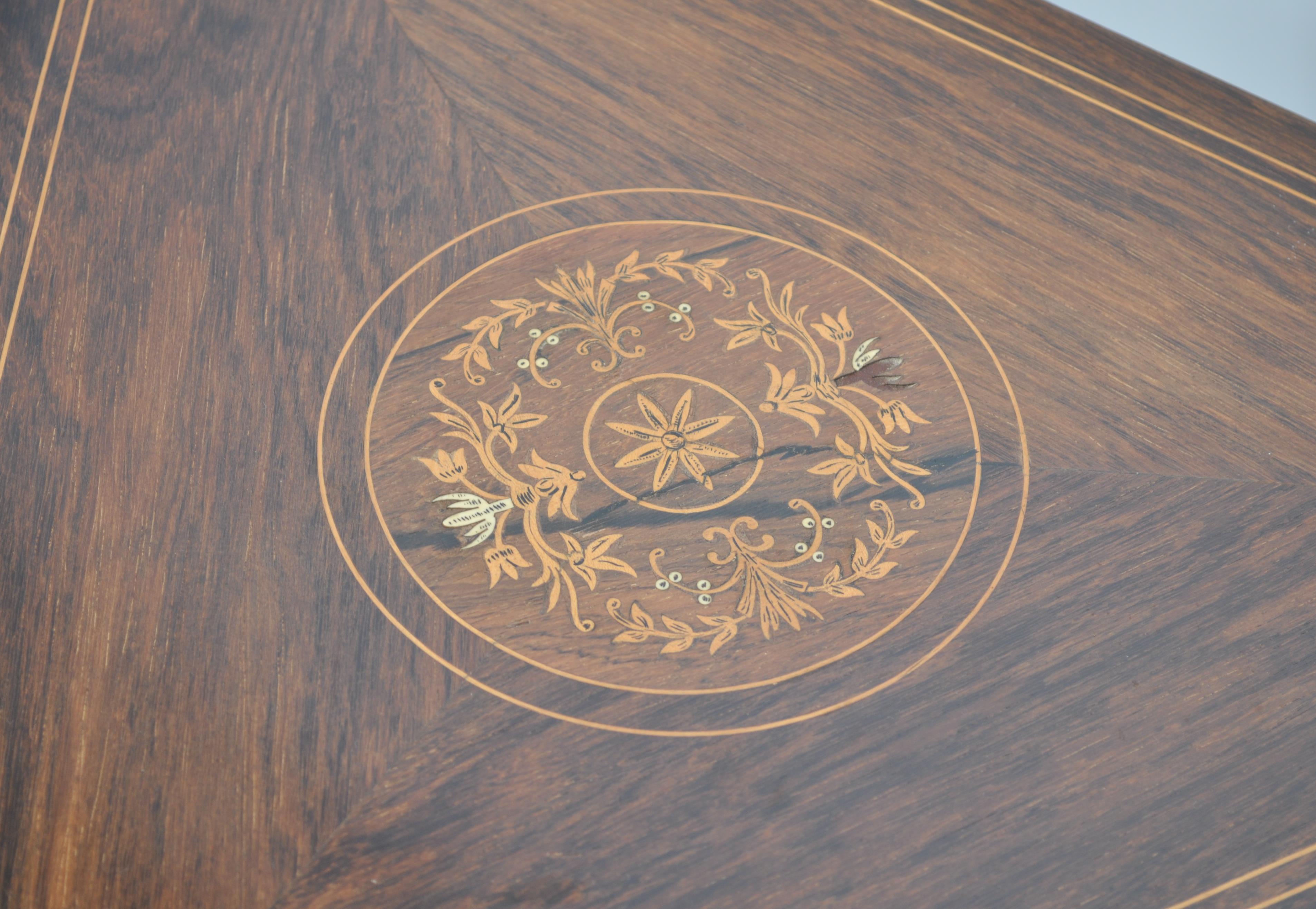 A late 19th / Edwardian rosewood inlaid envelope card table, the swivel top enclosing a green felt - Image 2 of 6