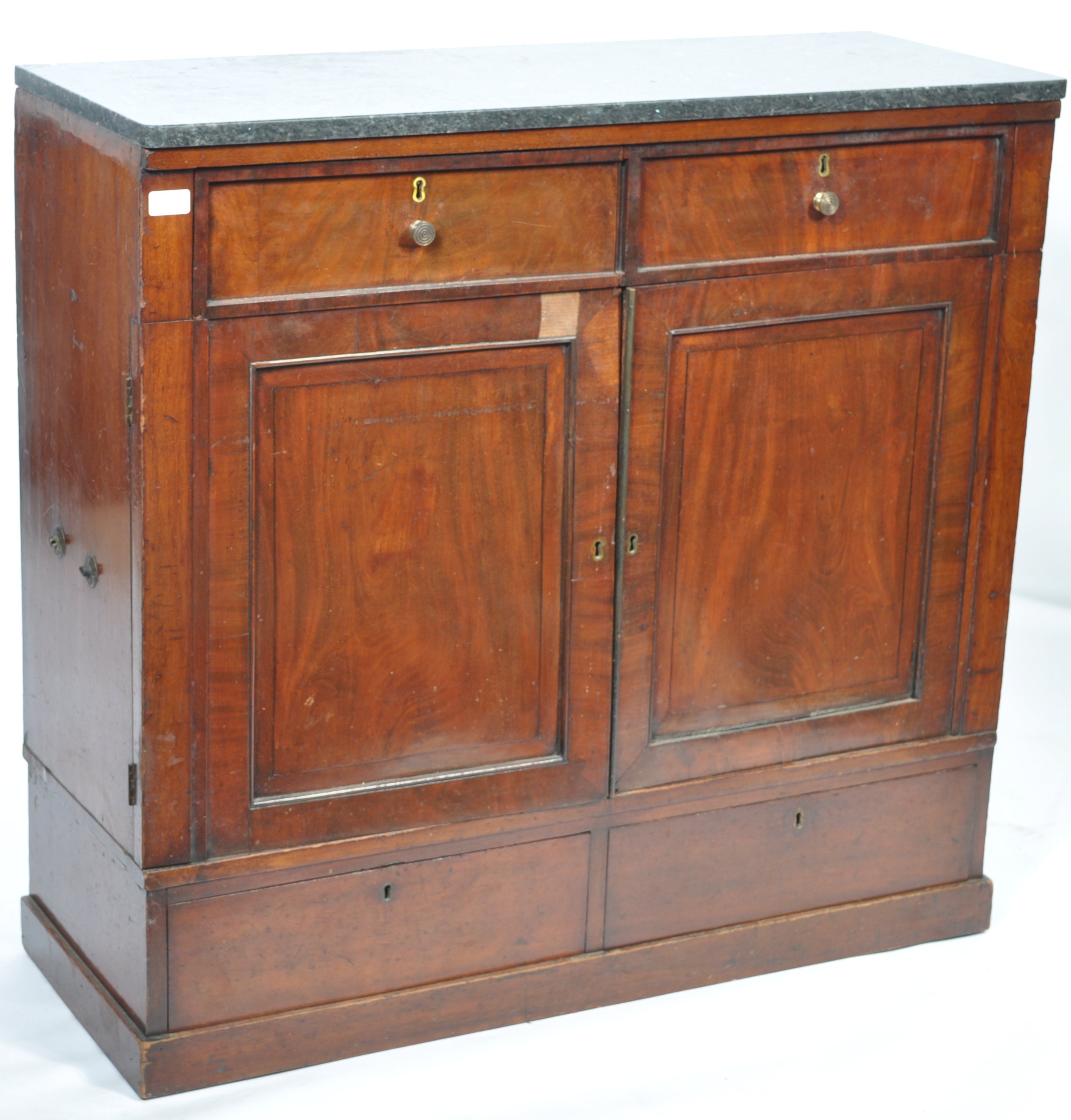 A 19th century Regency mahogany and marble top collectors / specimen cabinet. Raised on a plinth - Image 2 of 10