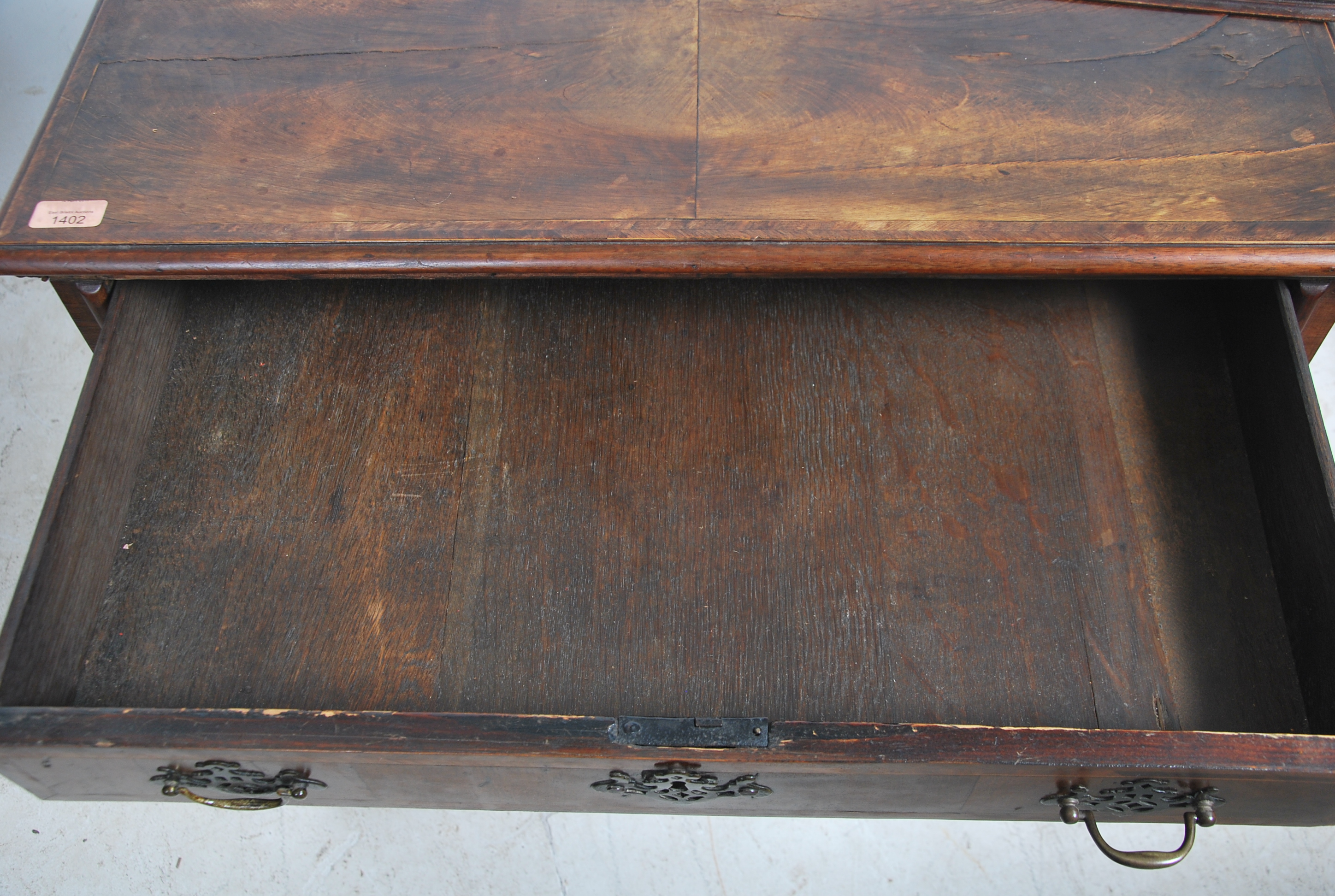 An 18th century Queen Anne walnut kneehole desk of - Image 4 of 12