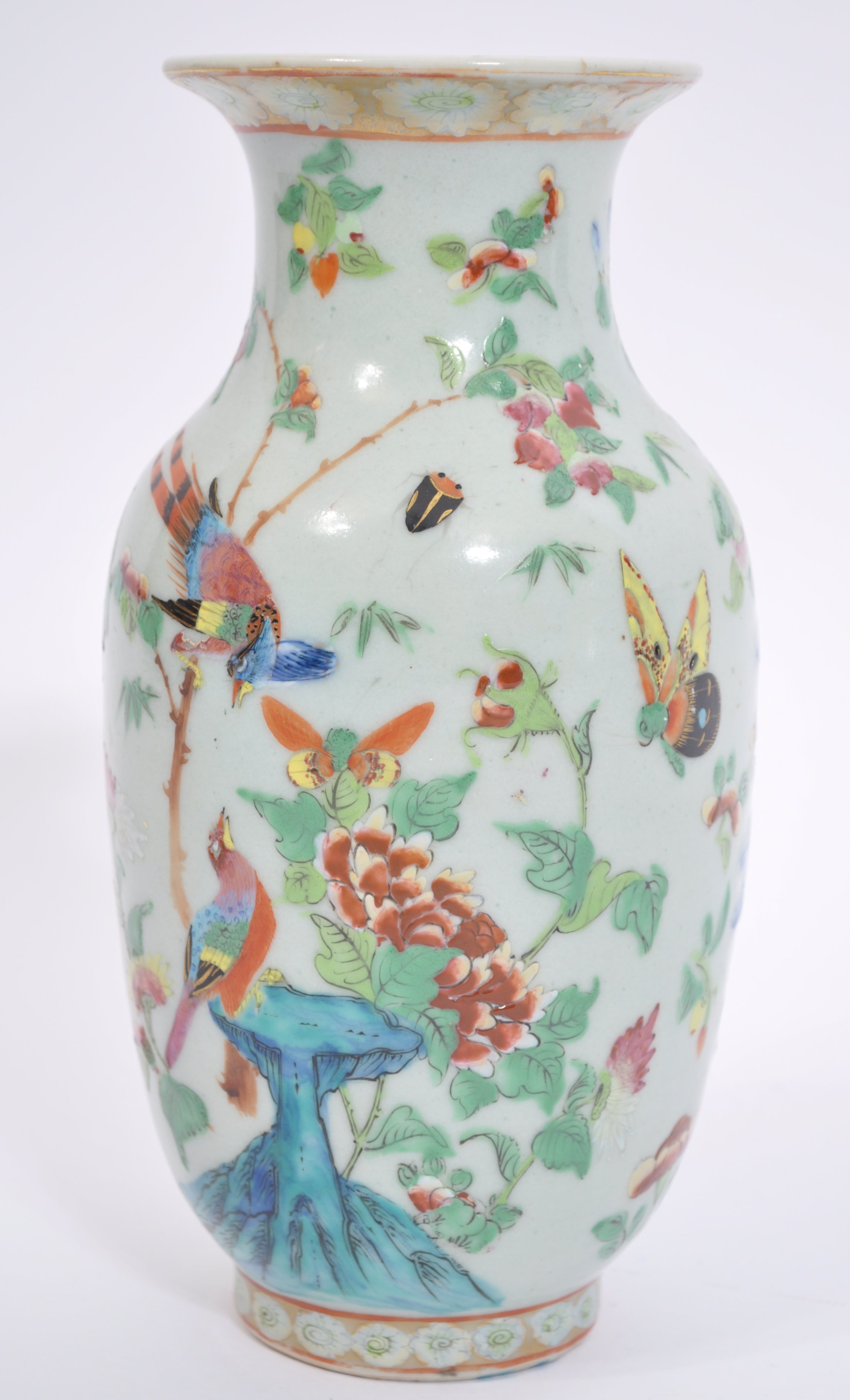 A Chinese 18th / 19th century polychrome famille rose vase with scenes of butterflies and birds - Image 2 of 6