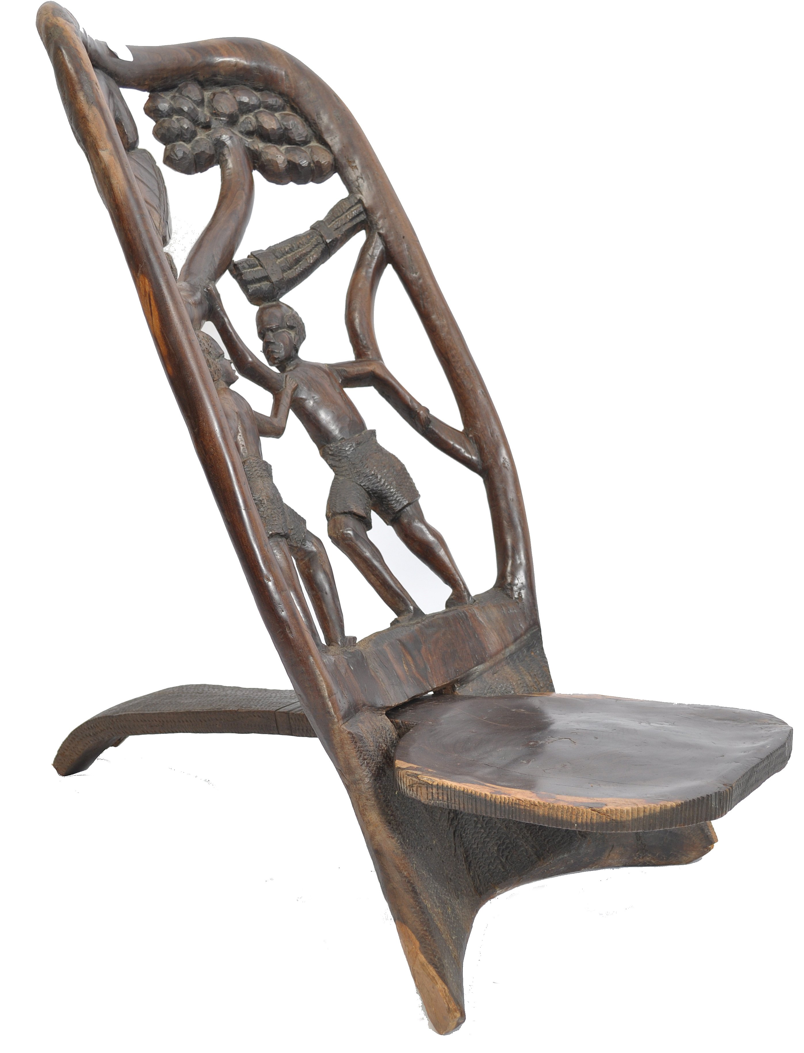 A late 19th century / early  20th century hardwood African tribal Congo birthing chair of two part