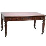 A 19th century Victorian large mahogany partners library table desk. The solid mahogany desk