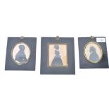 A set of 3 / family group of 19th century Georgian silhouettes being framed and glazed. 2 within