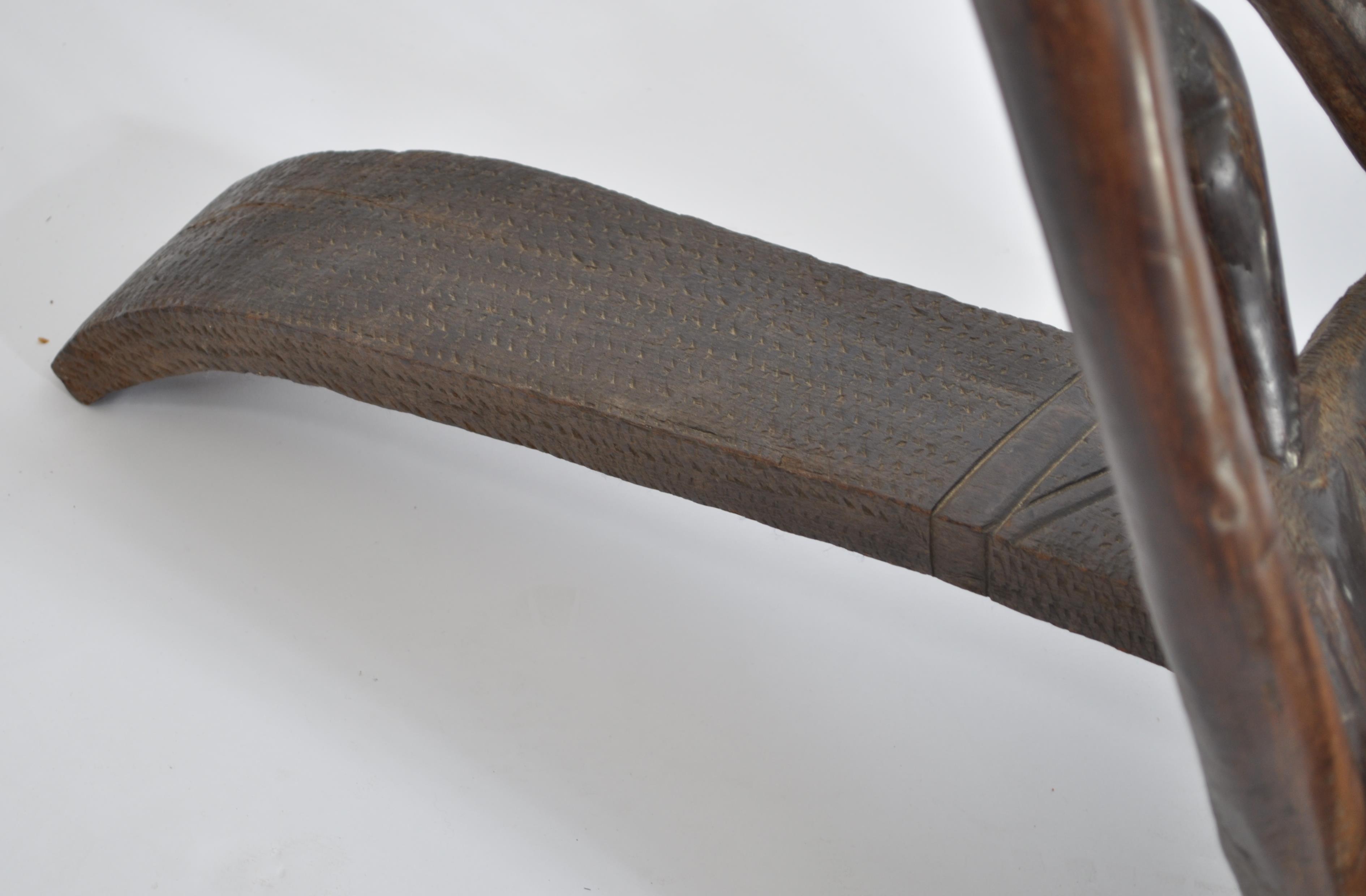 A late 19th century / early  20th century hardwood African tribal Congo birthing chair of two part - Image 6 of 7
