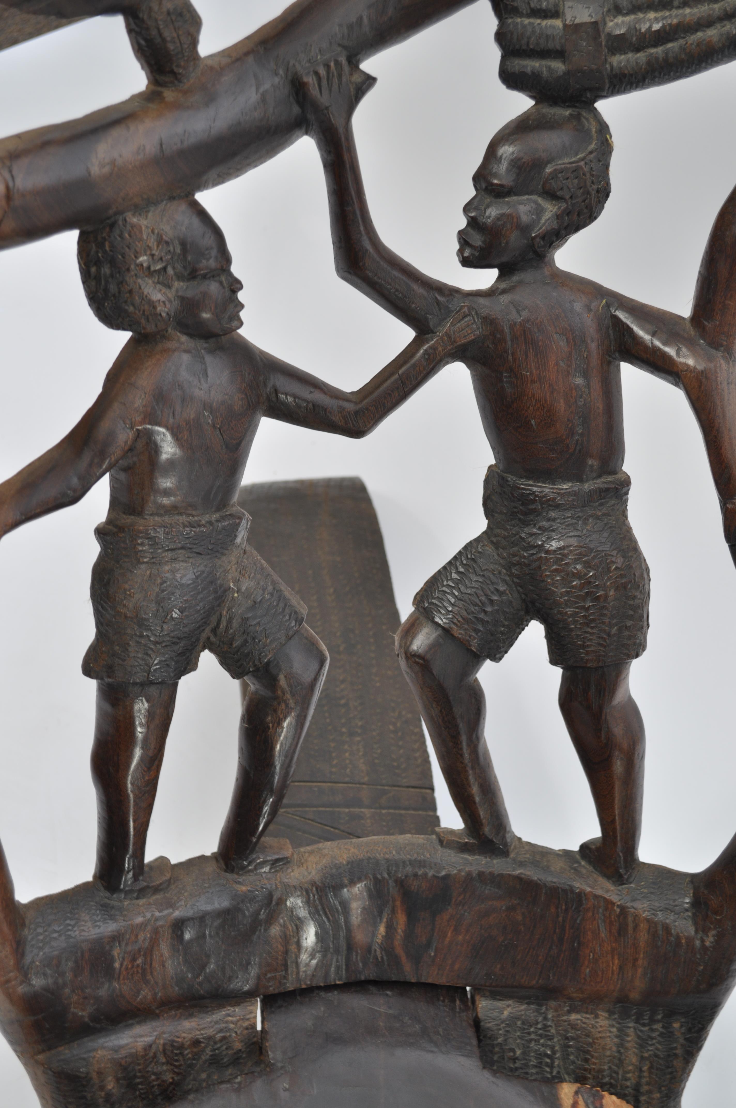 A late 19th century / early  20th century hardwood African tribal Congo birthing chair of two part - Image 4 of 7