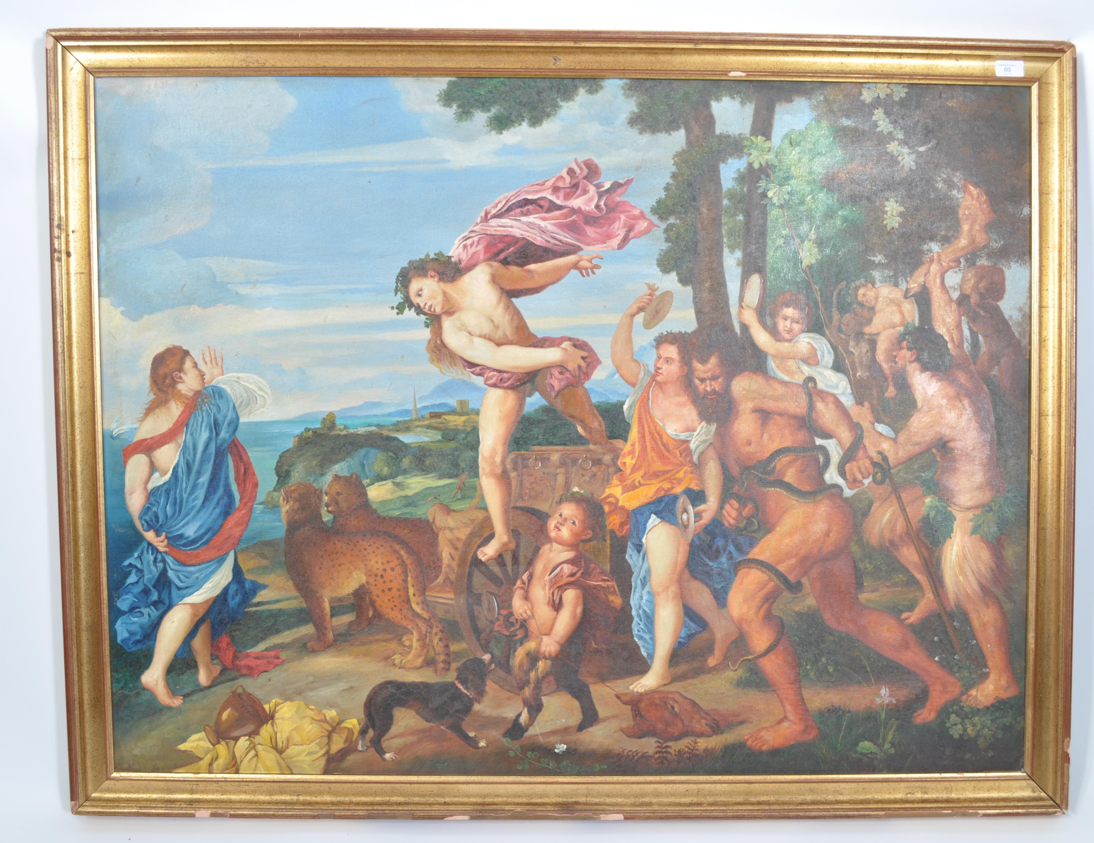 After Tiziano Vecellio, called Titian, a large oil on canvas painting of Bacchus and Ariadne - Image 2 of 7