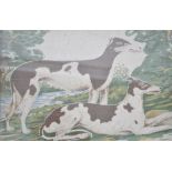 A good 19th century needlepoint sampler study of pied coloured lurcher hunting dogs and their prey (
