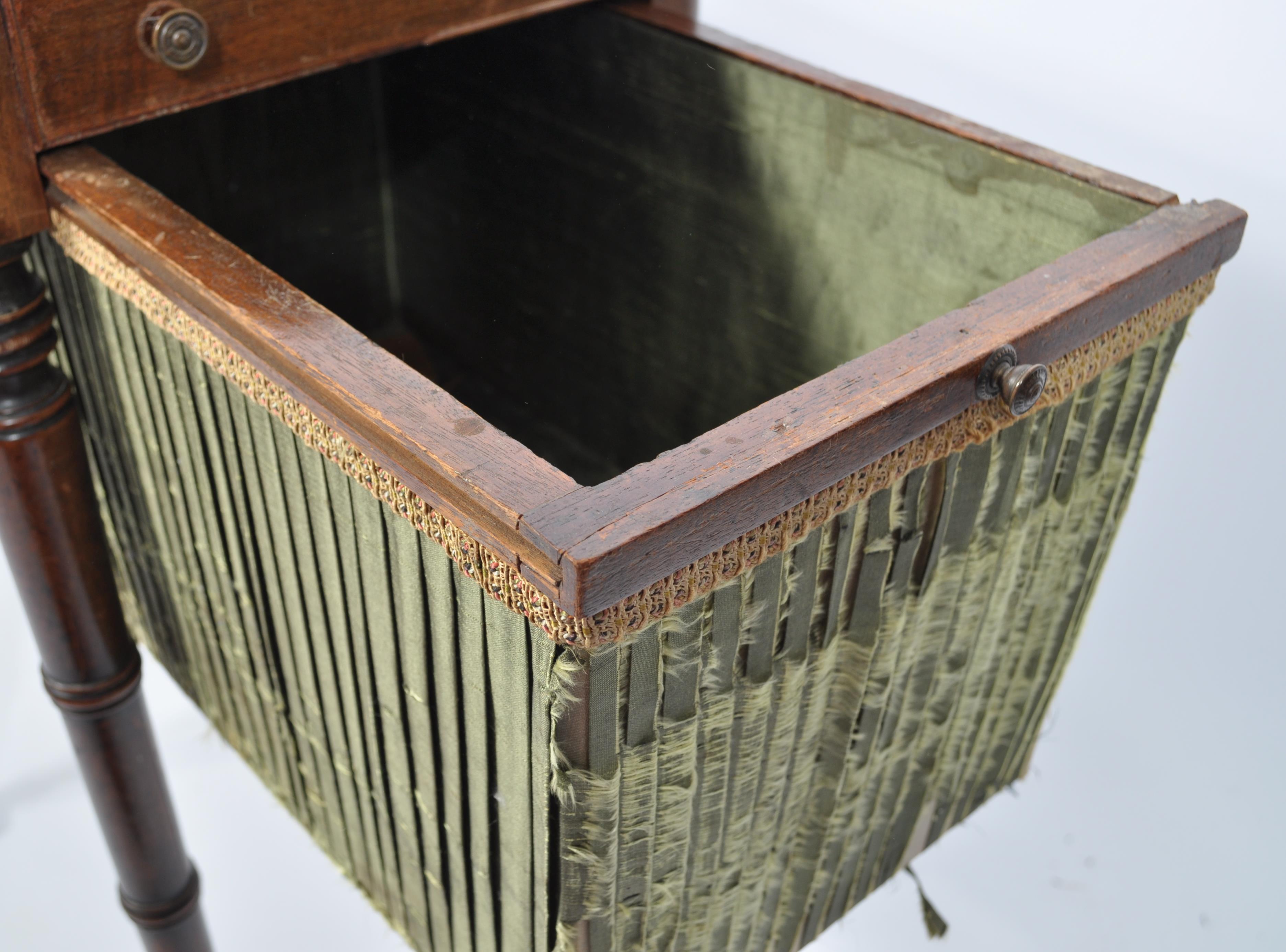 A late 18th century Georgian mahogany work box table in the manner of Gillows raised on ring  turned - Image 4 of 5