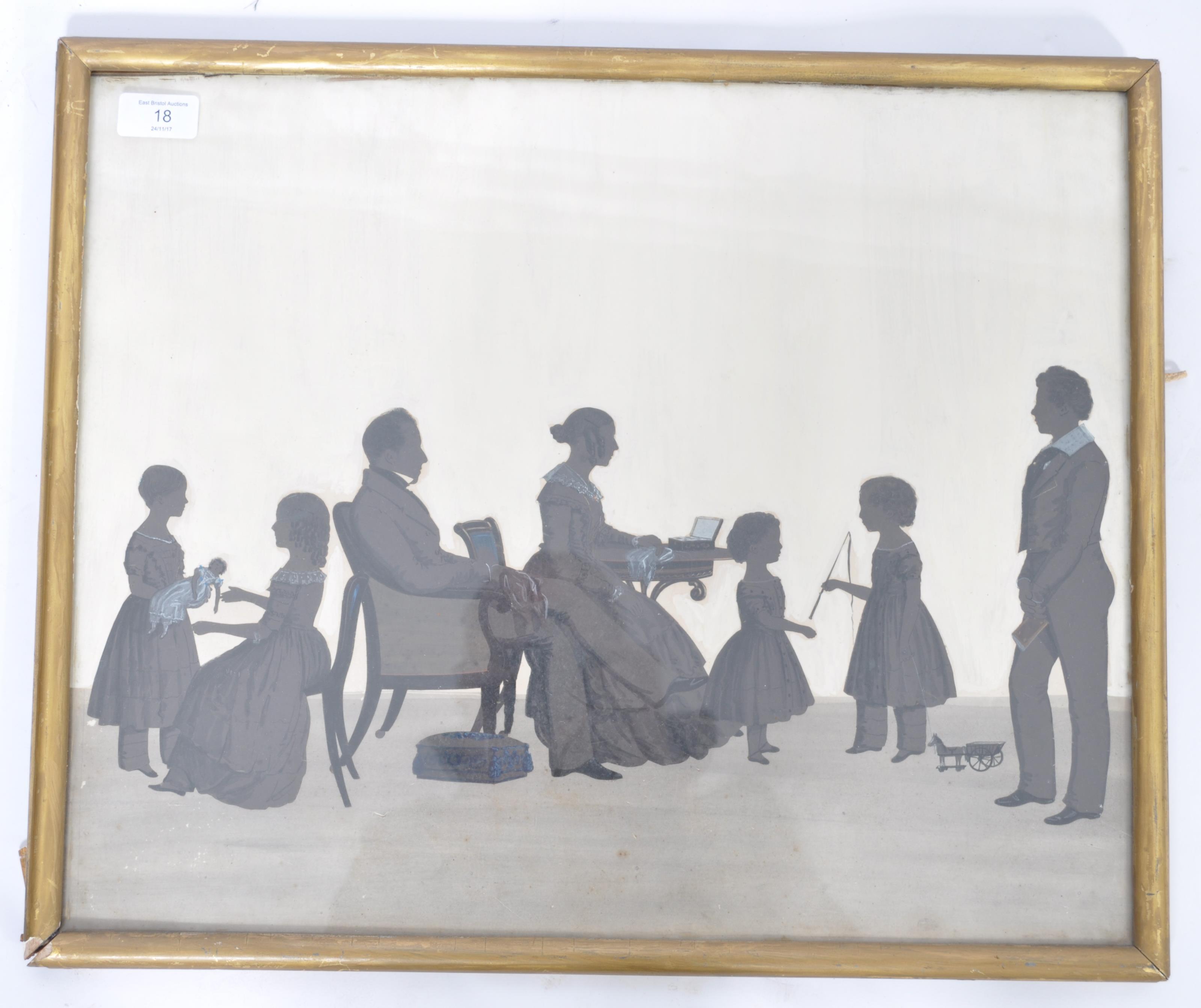 A good 18th / 19th century Georgian / Regency silhouette picture painting being framed and glazed - Image 2 of 5