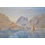 Possibly Charles F Robinson; A 19th century watercolour painting of a lake and mountain scene with