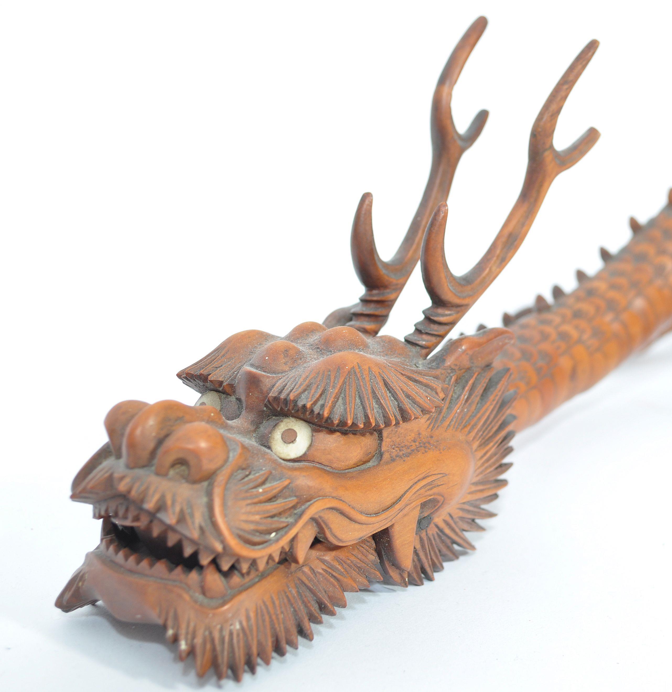 A Japanese carved and articulated wooden dragon Meiji period (1868-1912), probably boxwood, the body - Image 3 of 15