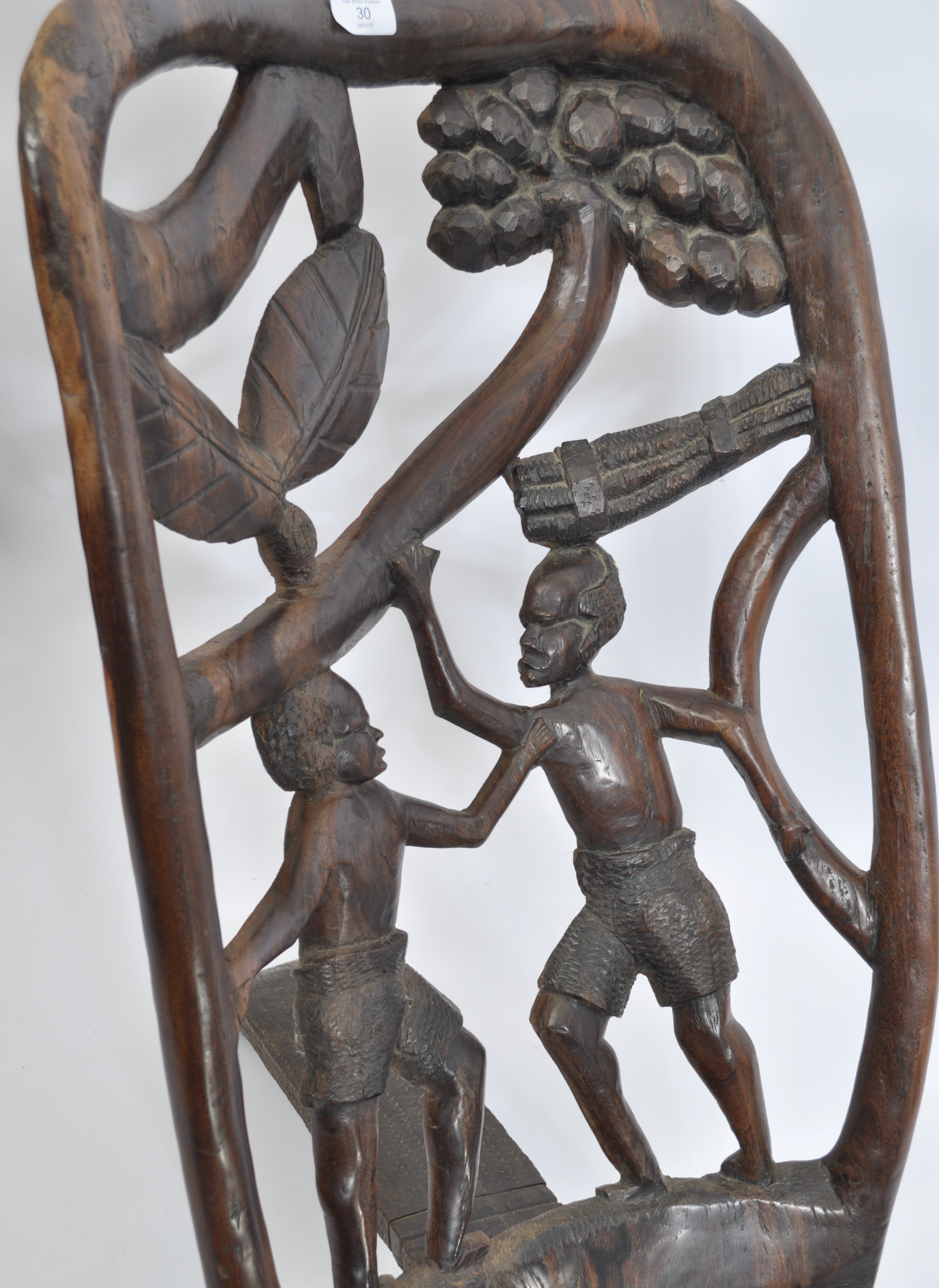 A late 19th century / early  20th century hardwood African tribal Congo birthing chair of two part - Image 2 of 7