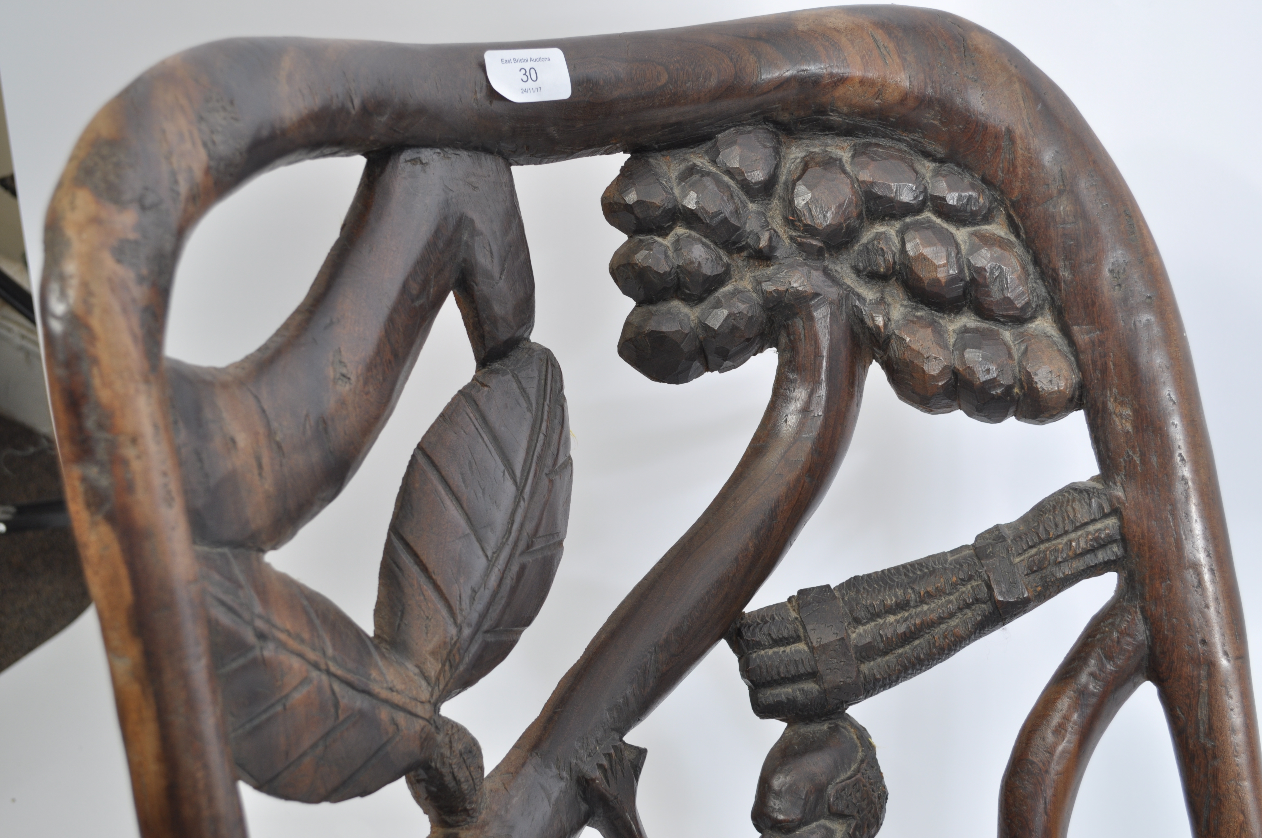 A late 19th century / early  20th century hardwood African tribal Congo birthing chair of two part - Image 5 of 7