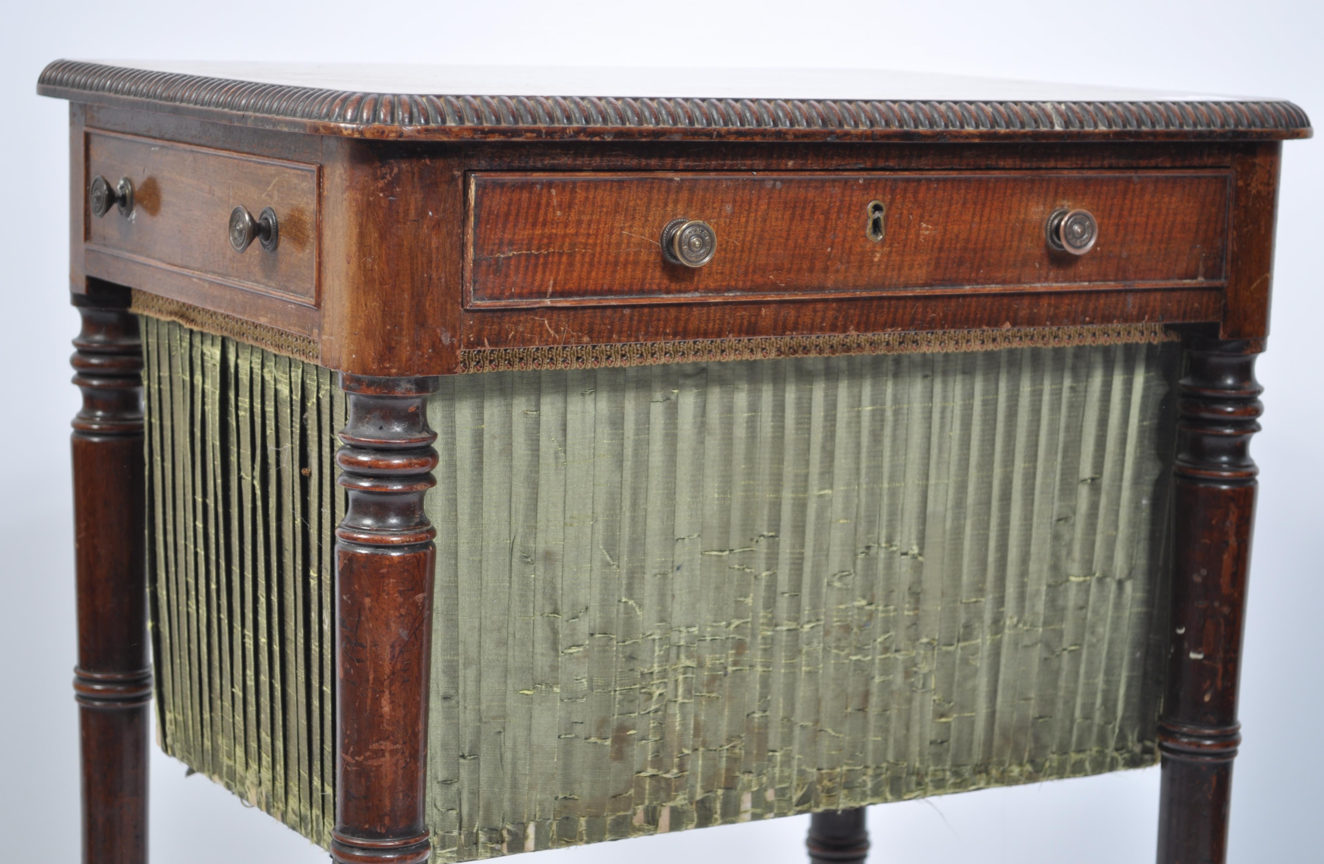 A late 18th century Georgian mahogany work box table in the manner of Gillows raised on ring  turned - Image 2 of 5