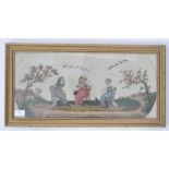 A 19th century believed German needlework panel being handwoven with an unusual scene of seated