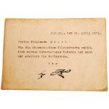 RARE ADOLF HITLER TLS SIGNED BIRTHDAY GREETINGS NOTE