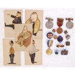 ASSORTED BADGES & POSTCARDS