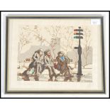 A vintage framed and glazed French lithograph / pr