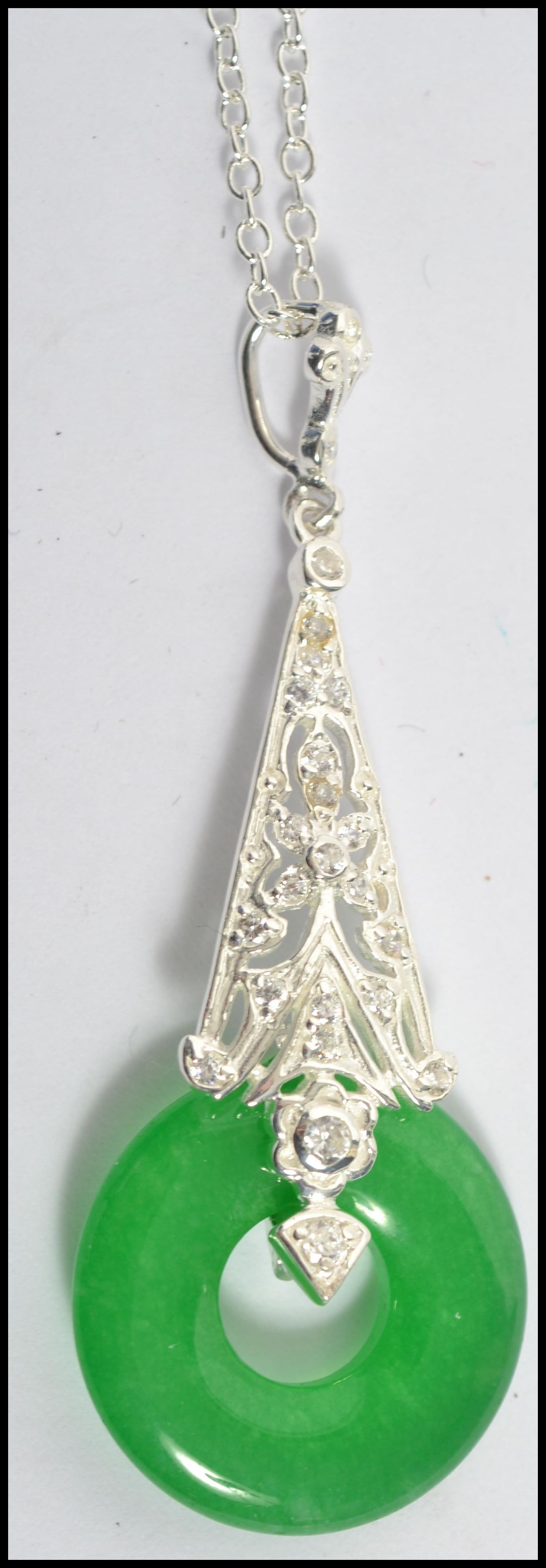 A 20th century silver and jade pendant complete wi - Image 2 of 4
