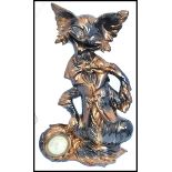 A vintage 20th century retro ceramic clock in the form of a fox having an inset Mercedes clock to